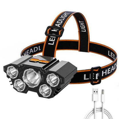 Head Lamp USB Rechargeable Flashlight Outdoor Camping Headlight 5 LED