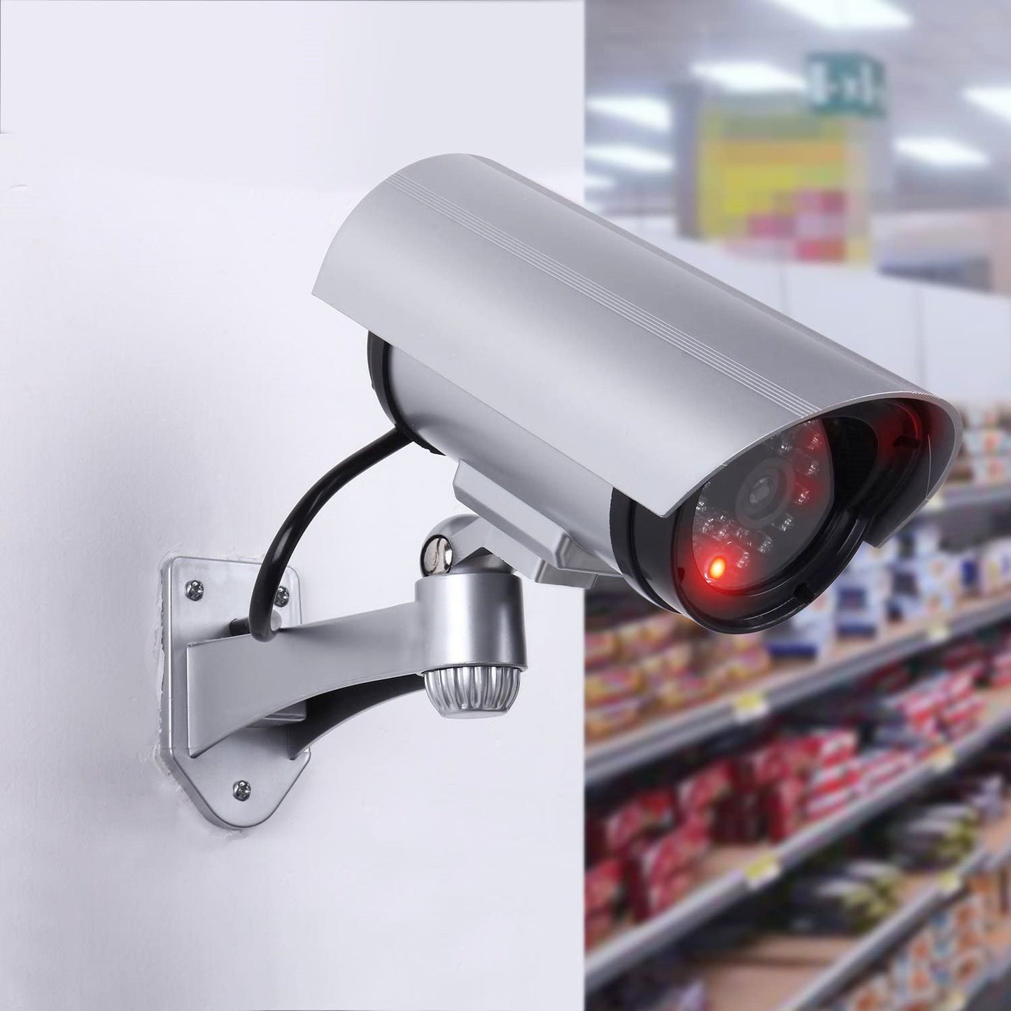 Fake Dummy Security CCTV Camera IR LED Outdoor Silver Surveillance